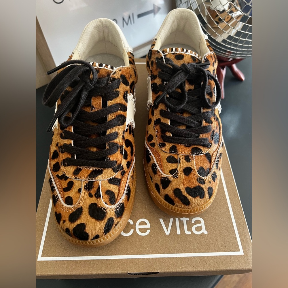 Dolce Vita Leopard Print Sneakers in Brown and Black
